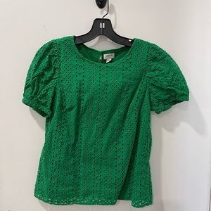 Green eyelet j crew blouse size XS